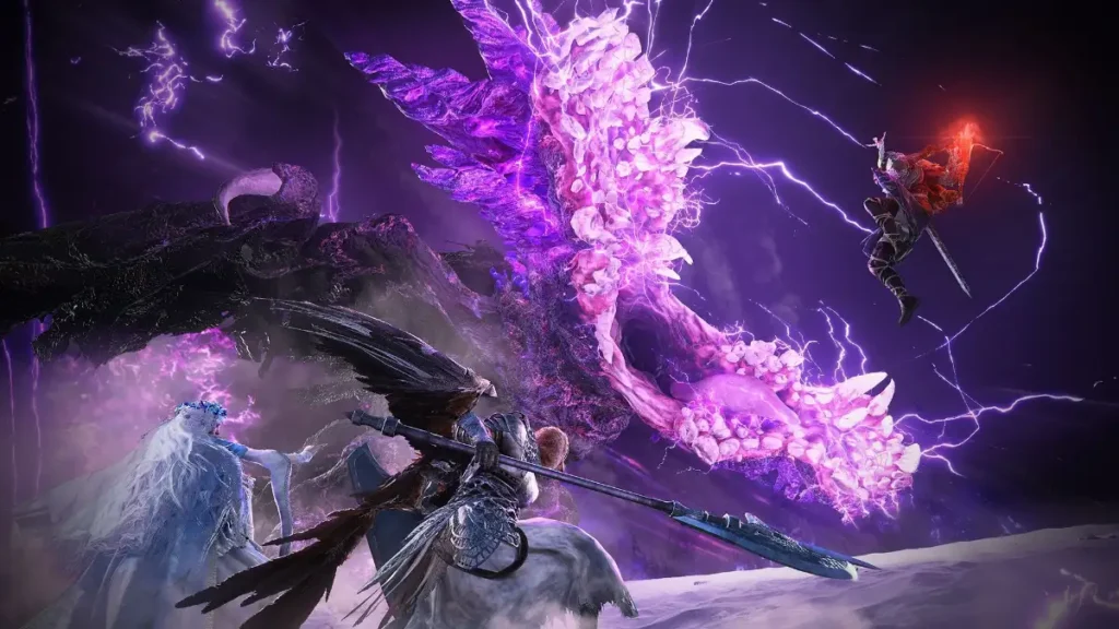 Official key art for the Elden Ring Nightreign Everdark Sovereign update. A shadowy version of the Gaping Jaw boss looms menacingly.