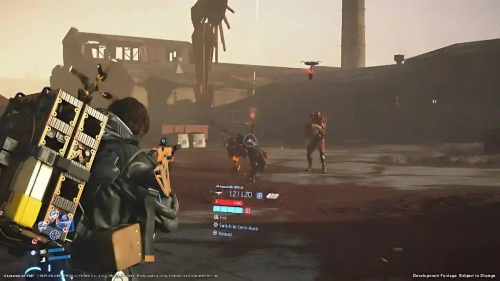 A gameplay screenshot from Death Stranding 2 showing Sam Porter Bridges navigating a rocky, desert-like environment with new delivery equipment. - How Long Does It Take to Finish Death Stranding 2? Campaign Length & Quest List Revealed