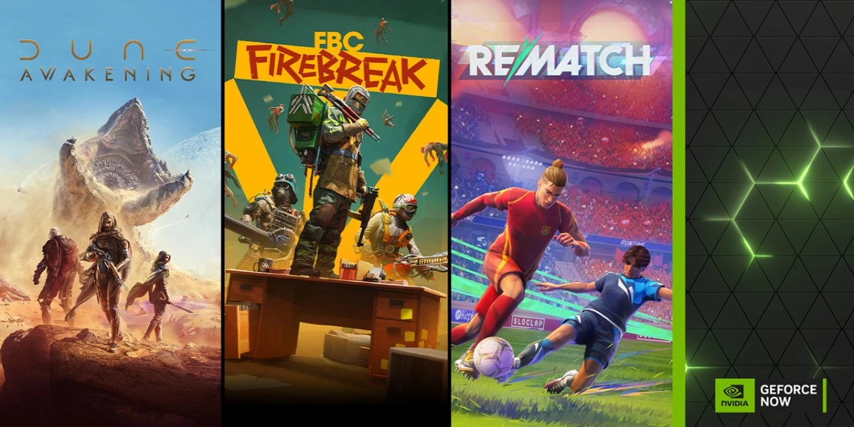 A dynamic collage of June's new GeForce NOW games, including Street Fighter 6, The Finals Season 3, and Autopsy Simulator.
