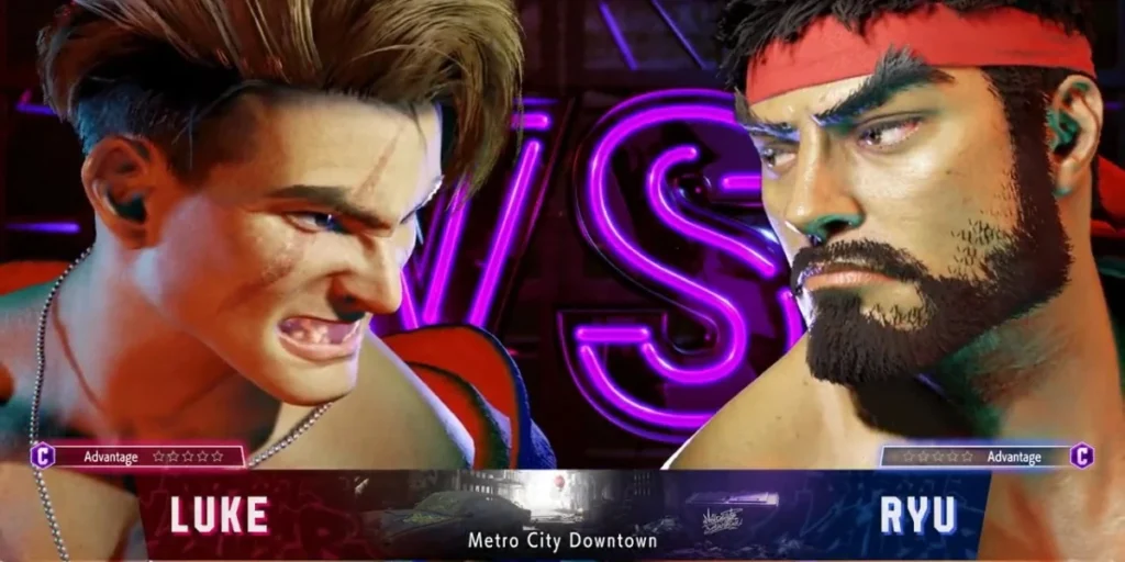 In-game action from Street Fighter 6 on GeForce NOW, with Ken and Luke mid-fight, showcasing the game's vibrant graphics.